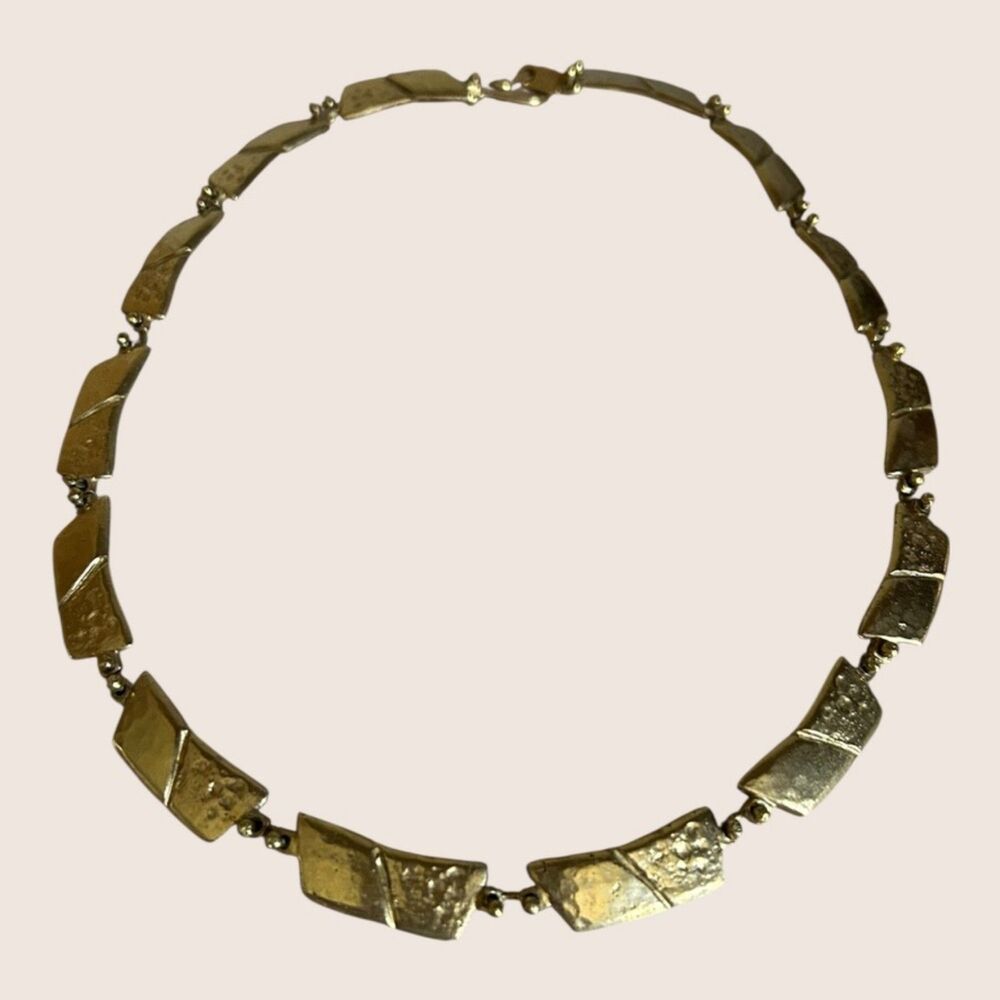 🌟 VTG ANNE DICK BRUTALIST HAMMERED U BALL BRONZE COLLAR SIGNED NECKLACE 18"